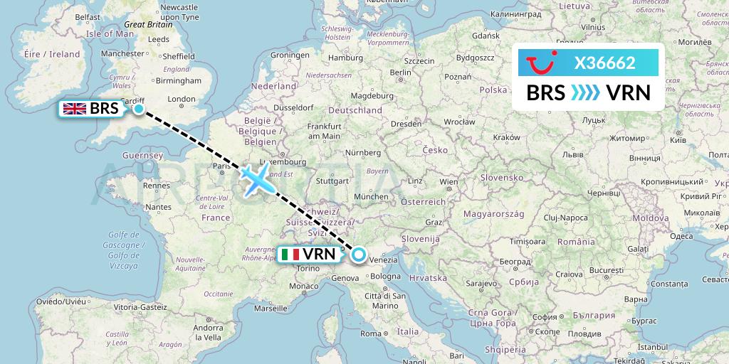 X36662 TUI fly Germany Flight Map: Bristol to Verona