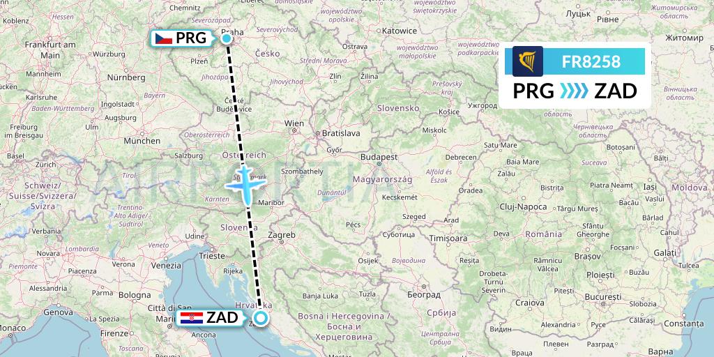 FR8258 Ryanair Flight Map: Prague to Zadar