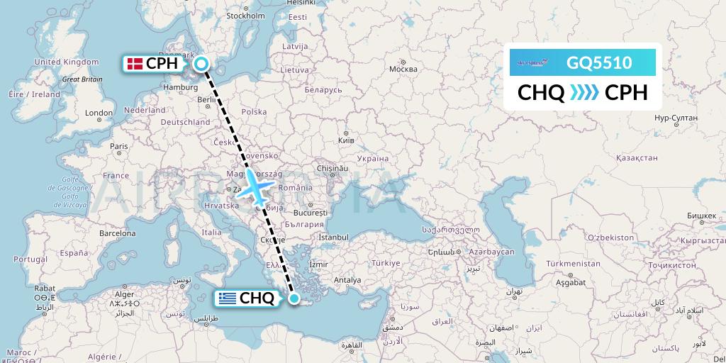 GQ5510 Sky Express (Greece) Flight Map: Chania to Copenhagen