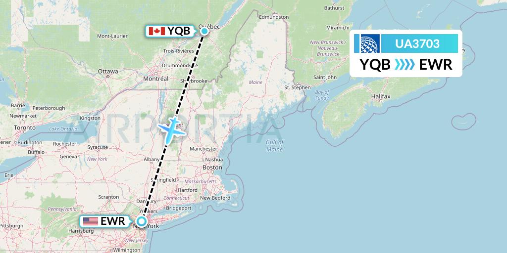 UA3703 United Airlines Flight Map: Quebec to New York
