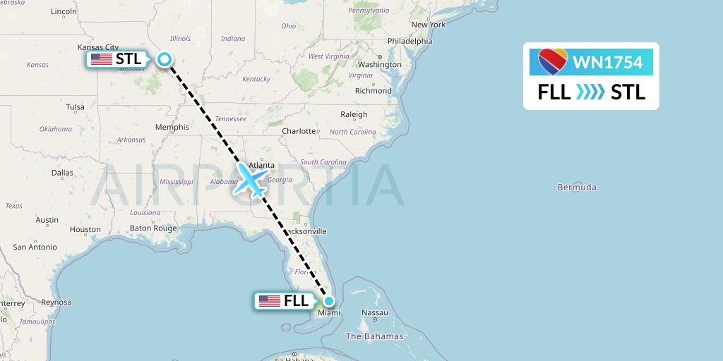 WN1754 Southwest Airlines Flight Map: Fort Lauderdale to St. Louis