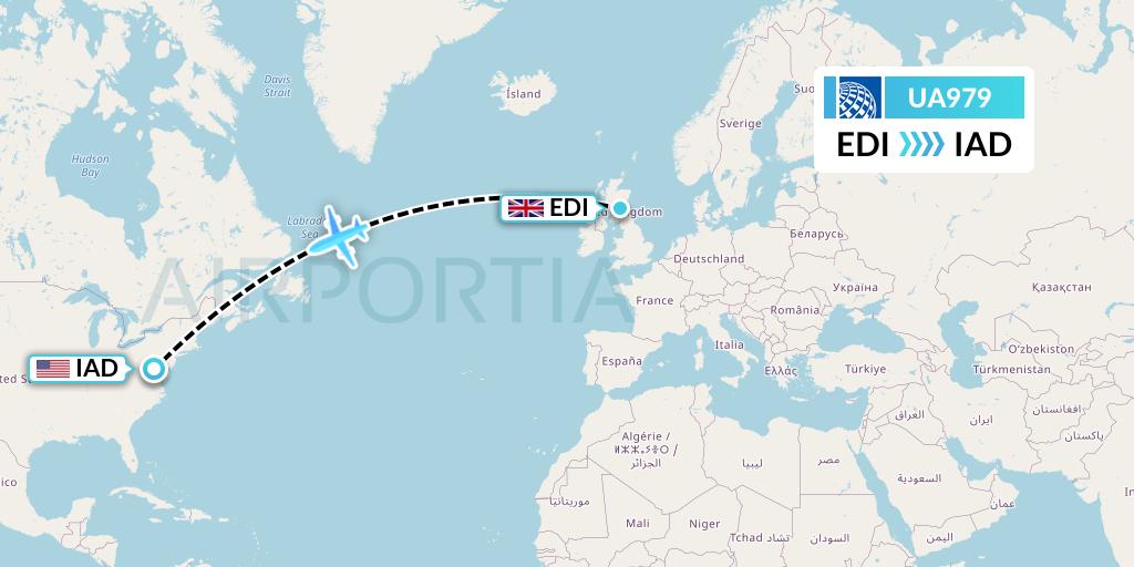 UA979 United Airlines Flight Map: Edinburgh to Washington