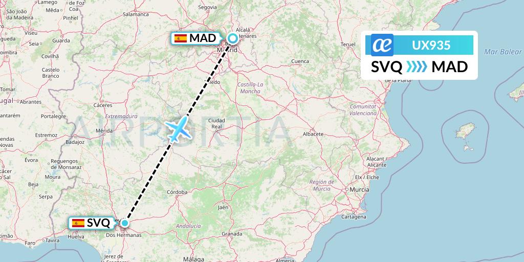 UX935 Air Europa Flight Map: Seville to Madrid
