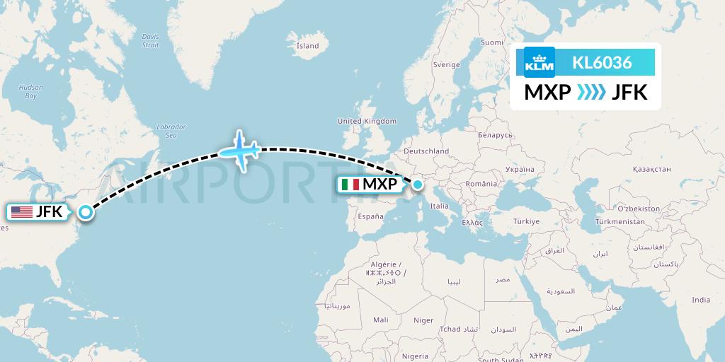 KL6036 KLM Flight Map: Milan to New York