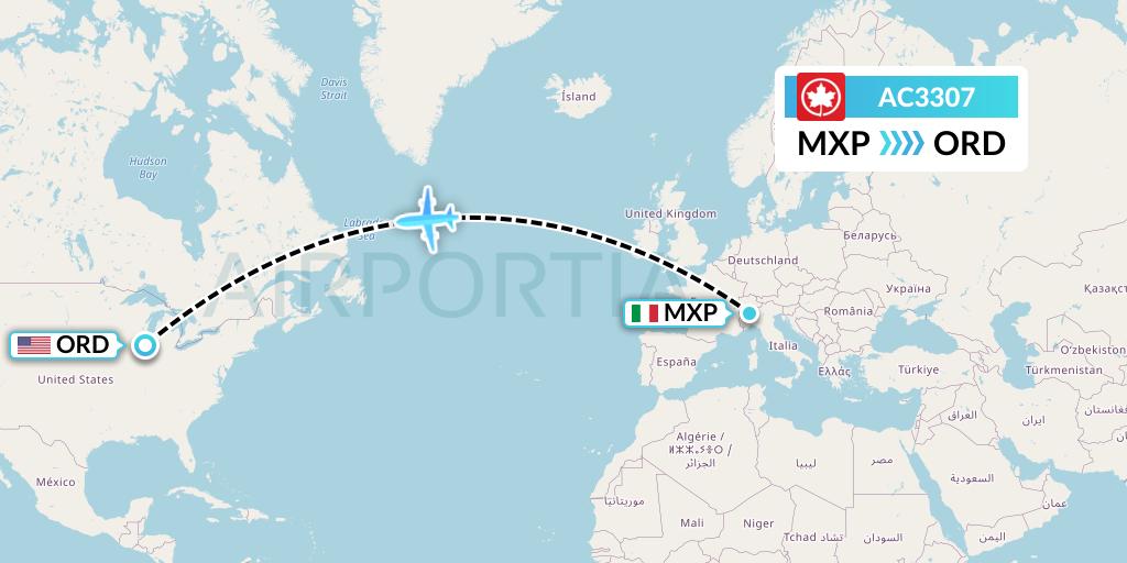 AC3307 Air Canada Flight Map: Milan to Chicago
