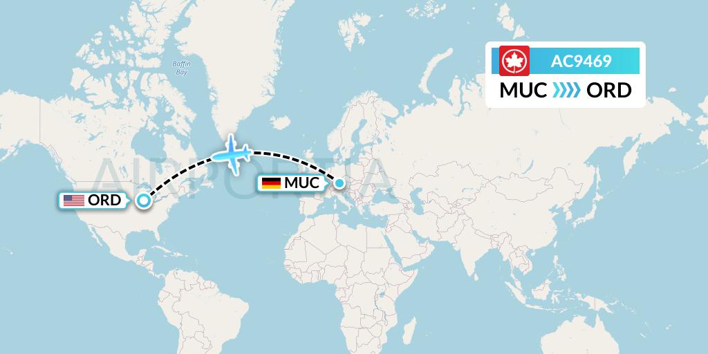AC9469 Air Canada Flight Map: Munich to Chicago