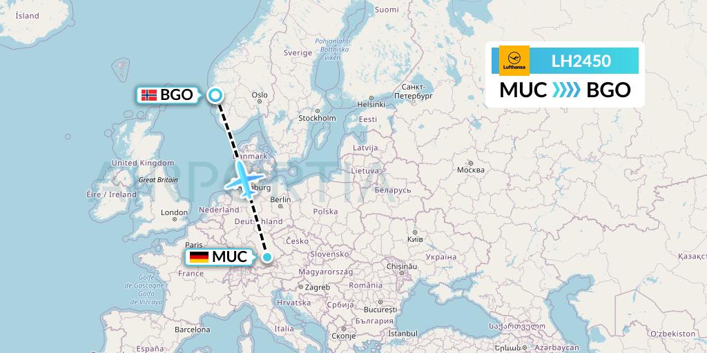 LH2450 Lufthansa Flight Map: Munich to Bergen