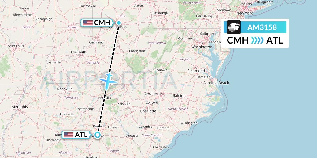 AM3158 Aeromexico Flight Map: Columbus to Atlanta