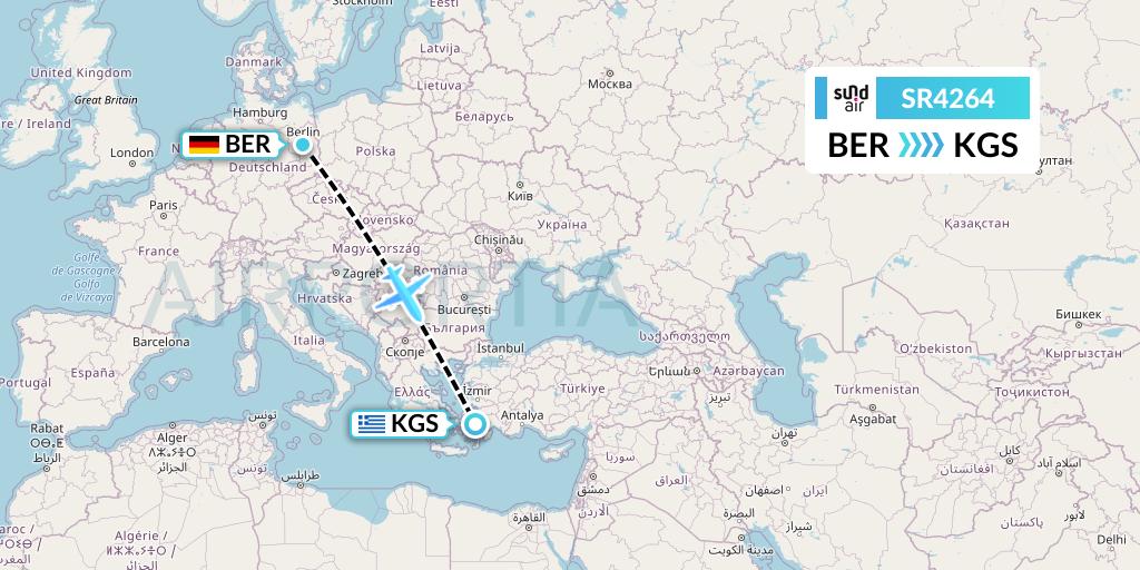 SR4264 SundAir Flight Map: Berlin to Kos