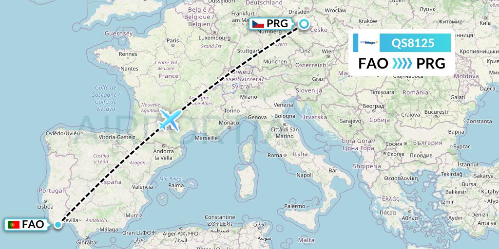 QS8125 Smartwings Flight Map: Faro to Prague