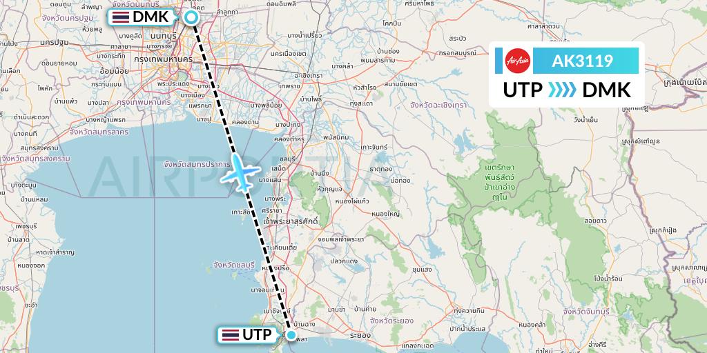 AK3119 AirAsia Flight Map: Rayong to Bangkok