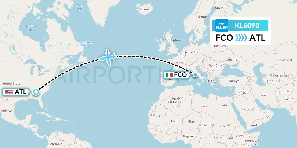 KL6090 KLM Flight Map: Rome to Atlanta