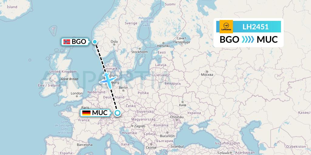 LH2451 Lufthansa Flight Map: Bergen to Munich