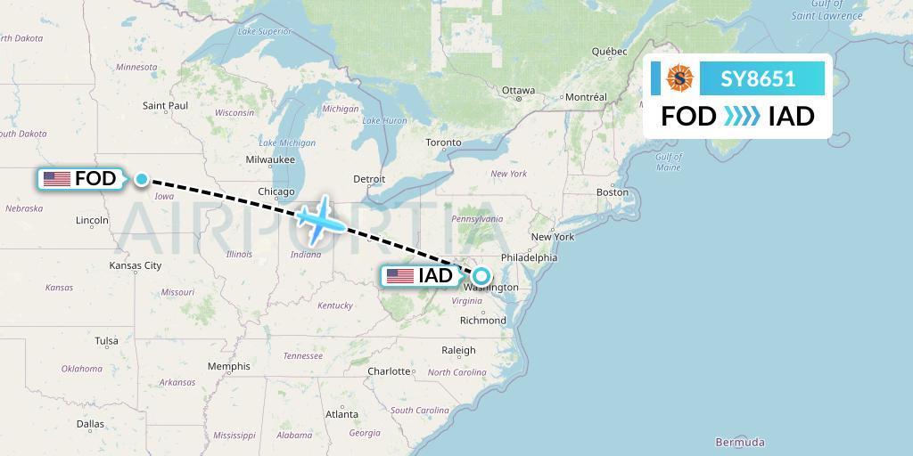 SY8651 Sun Country Airlines Flight Map: Fort Dodge to Washington