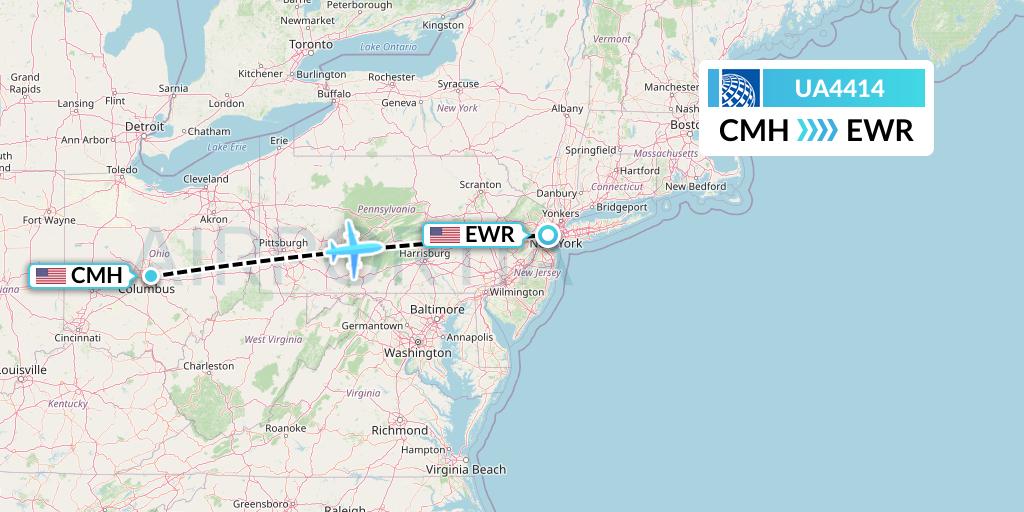 UA4414 United Airlines Flight Map: Columbus to New York