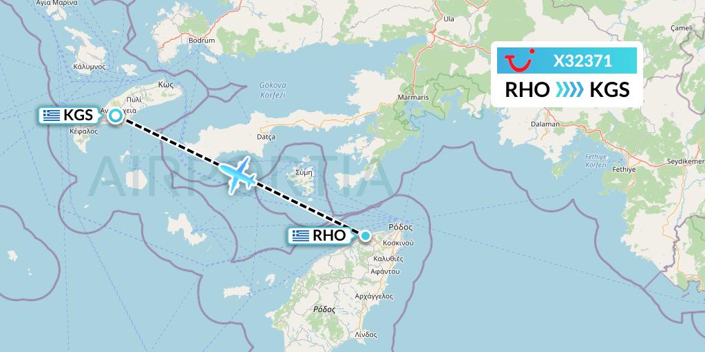 X32371 TUI fly Germany Flight Map: Rhodes to Kos