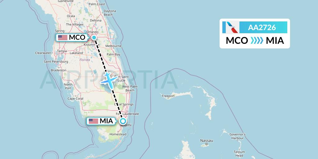 AA2726 American Airlines Flight Map: Orlando to Miami