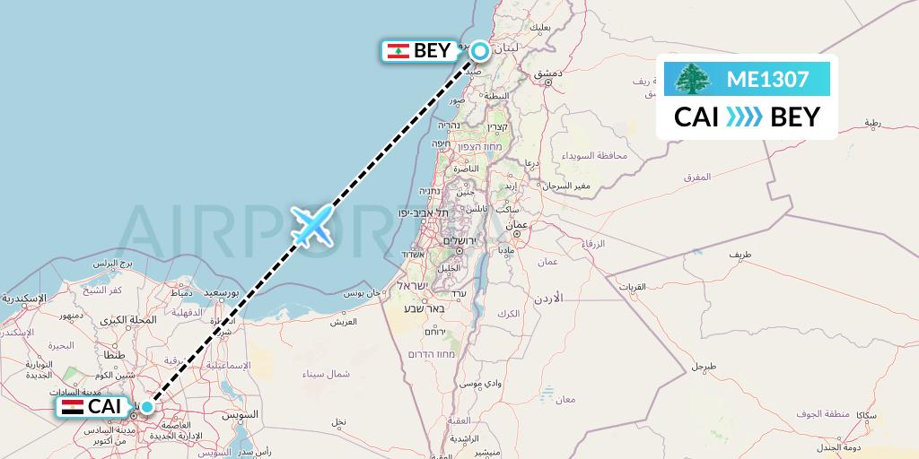 ME1307 MEA Flight Map: Cairo to Beirut