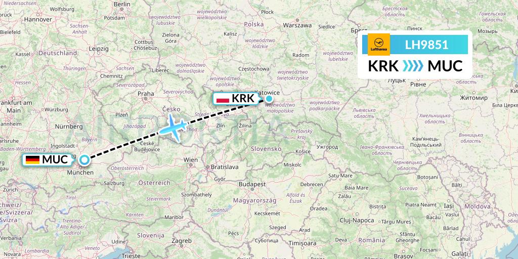 LH9851 Lufthansa Flight Map: Krakow to Munich