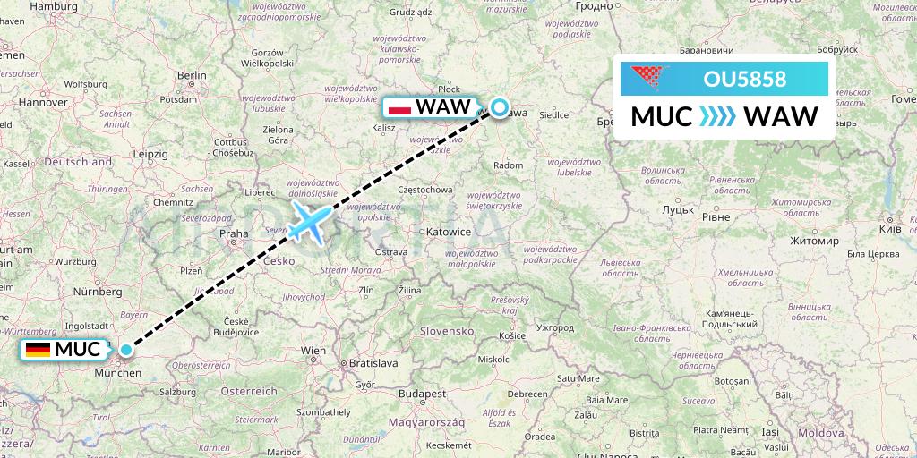 OU5858 Croatia Airlines Flight Map: Munich to Warsaw