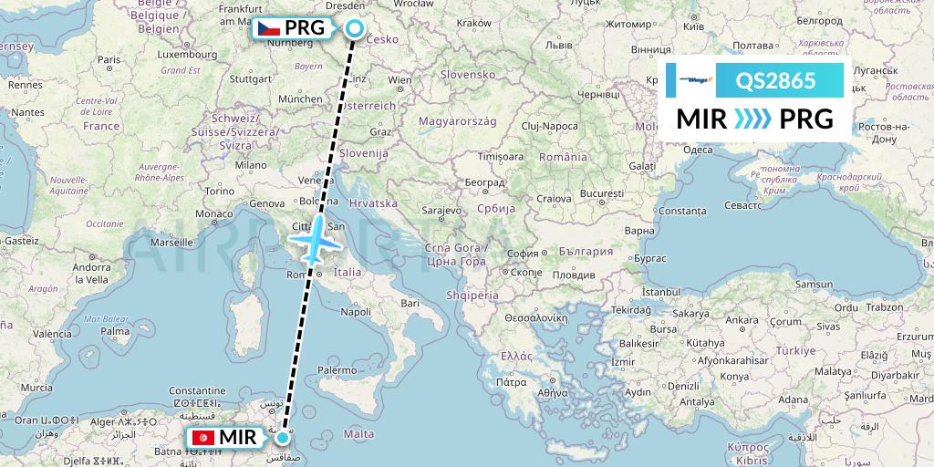 QS2865 Smartwings Flight Map: Monastir to Prague