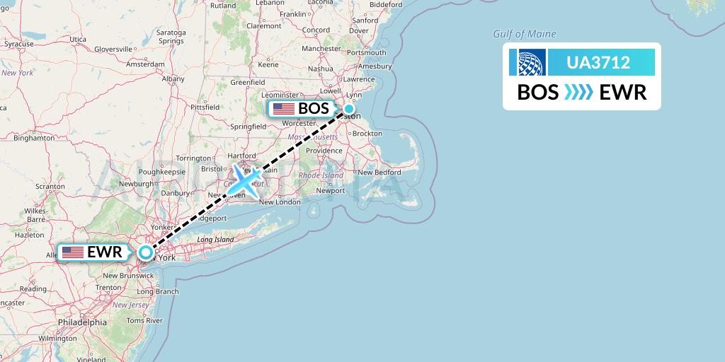 UA3712 United Airlines Flight Map: Boston to New York