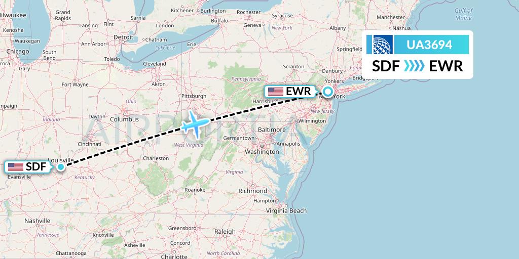 UA3694 United Airlines Flight Map: Louisville to New York