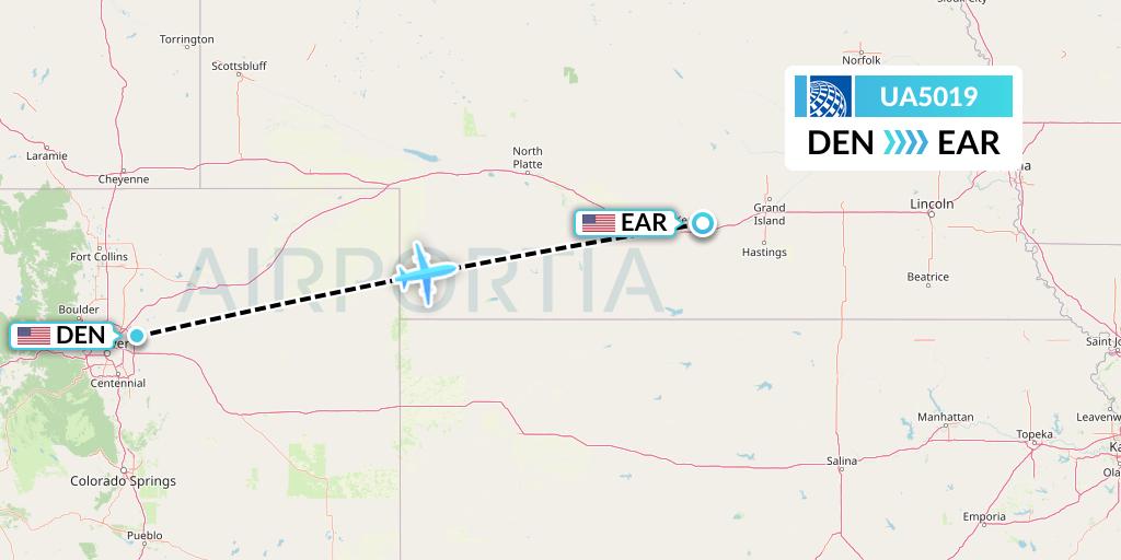 UA5019 United Airlines Flight Map: Denver to Kearney