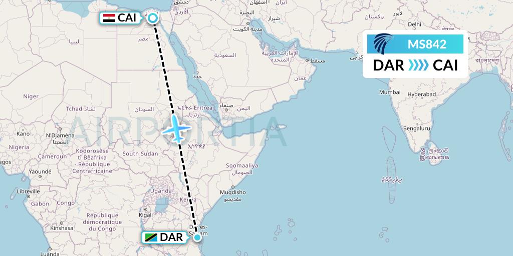 MS842 EgyptAir Flight Map: Dar-es-Salaam to Cairo