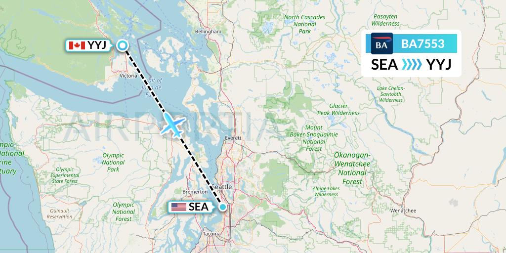 BA7553 British Airways Flight Map: Seattle to Victoria