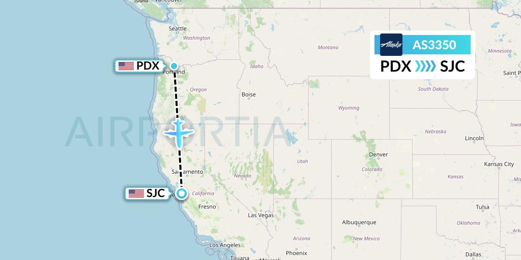 AS3350 Alaska Airlines Flight Map: Portland to San Jose