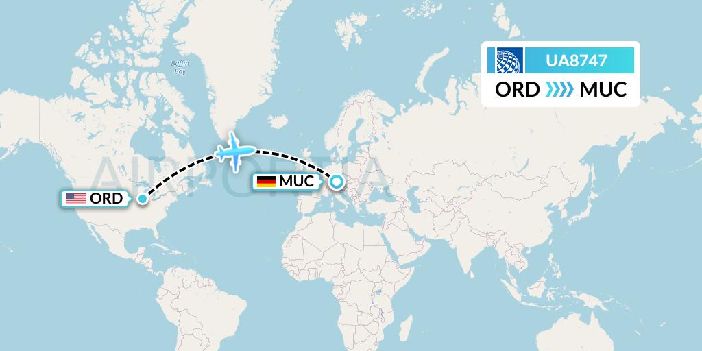 UA8747 United Airlines Flight Map: Chicago to Munich