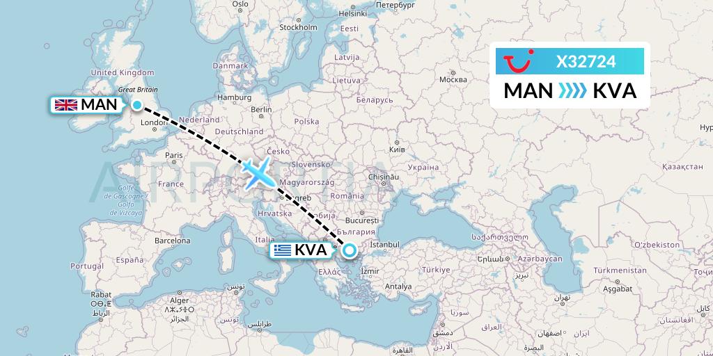 X32724 TUI fly Germany Flight Map: Manchester to Kavala