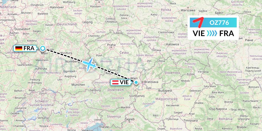 OZ776 Asiana Airlines Flight Map: Vienna to Frankfurt