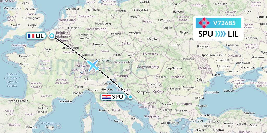 V72685 Volotea Flight Map: Split to Lille
