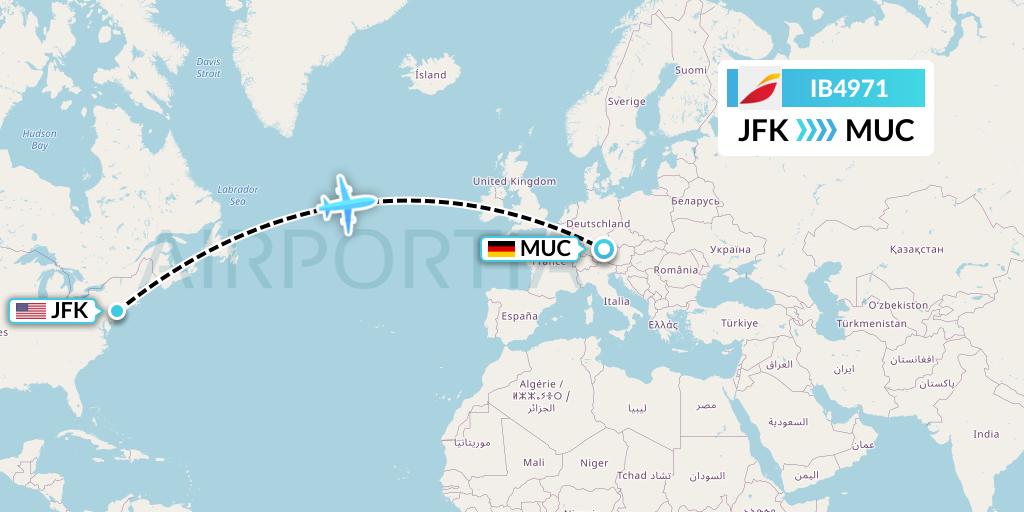 IB4971 Iberia Flight Map: New York to Munich