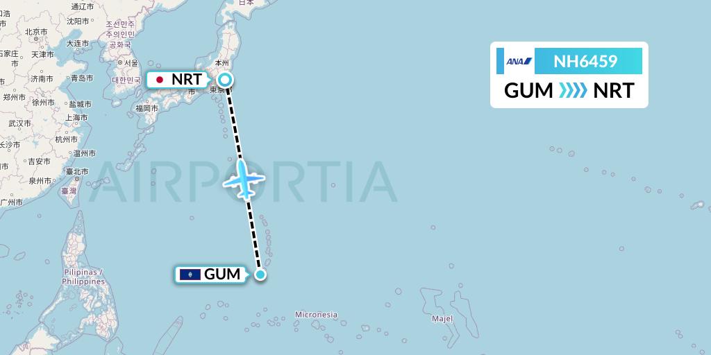 NH6459 All Nippon Airways Flight Map: Guam to Tokyo