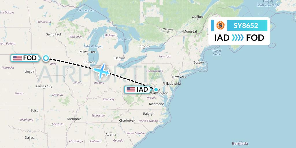 SY8652 Sun Country Airlines Flight Map: Washington to Fort Dodge