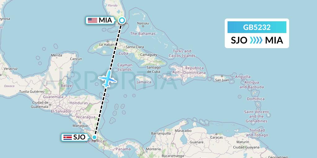 GB5232 ABX Air Flight Map: San Jose to Miami