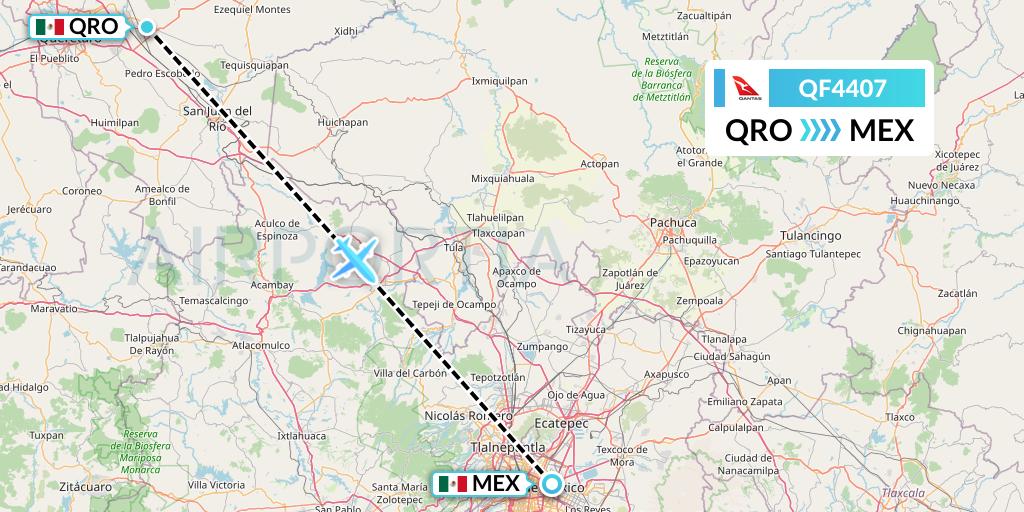 QF4407 Qantas Flight Map: Queretaro to Mexico City