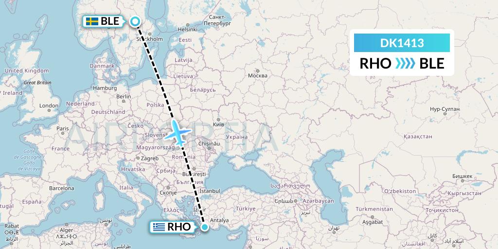 DK1413 Thomas Cook Airlines Scandinavia Flight Map: Rhodes to Borlange