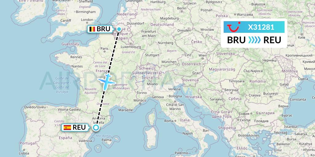 X31281 TUI fly Germany Flight Map: Brussels to Reus