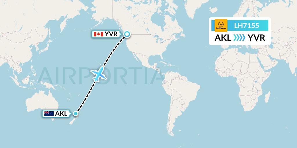 LH7155 Lufthansa Flight Map: Auckland to Vancouver