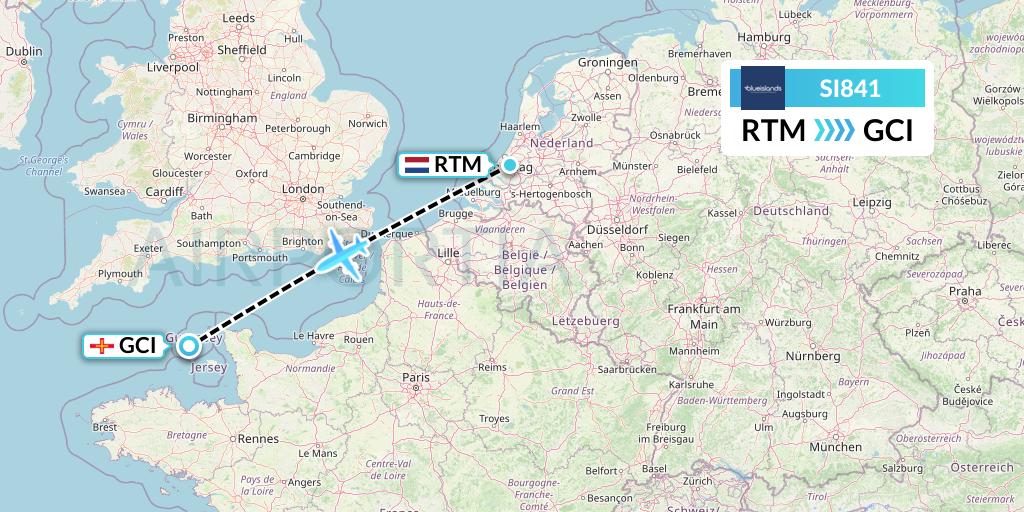 SI841 Blue Islands Flight Map: Rotterdam to Guernsey