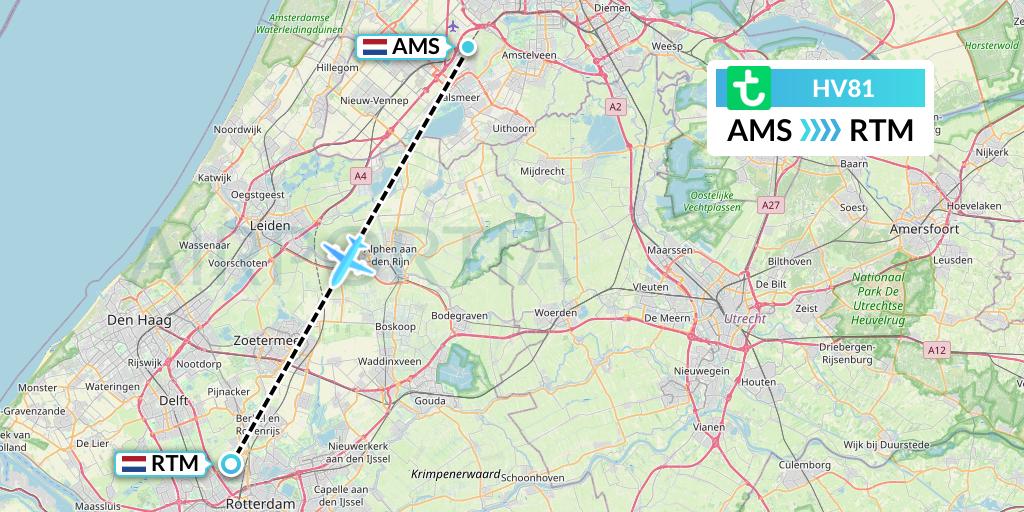 HV81 Transavia Flight Map: Amsterdam to Rotterdam