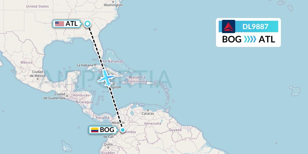 DL9887 Delta Air Lines Flight Map: Bogota to Atlanta