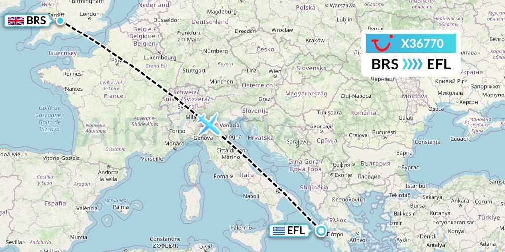 X36770 TUI fly Germany Flight Map: Bristol to Kefalonia