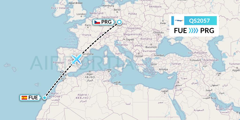QS2057 Smartwings Flight Map: Fuerteventura to Prague