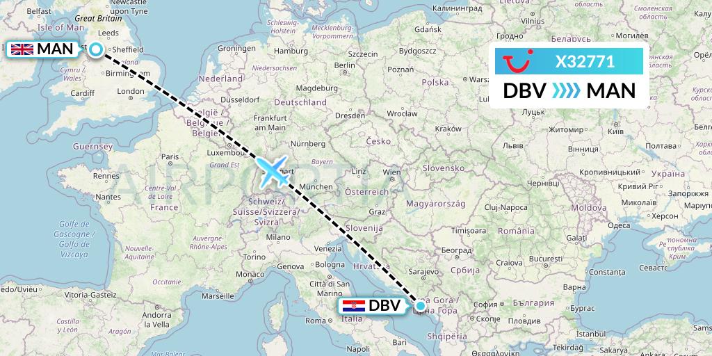 X32771 TUI fly Germany Flight Map: Dubrovnik to Manchester