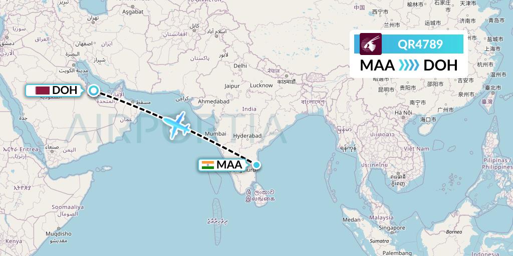 QR4789 Flight Status Qatar Airways Chennai to Doha (QTR4789)